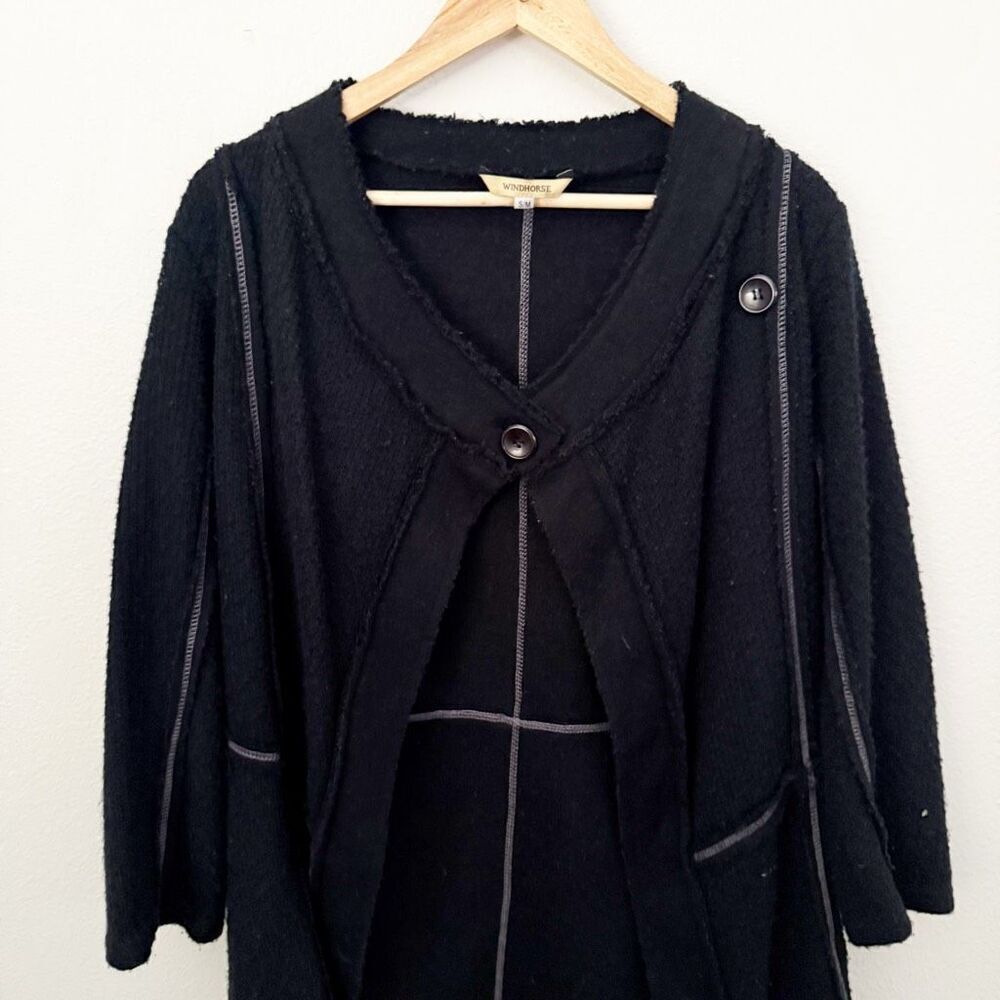 WINDHORSE | Black Raw Edge Chenille Soft Furry White Stitch Asymmetrical | S/M - Picture 2 of 8